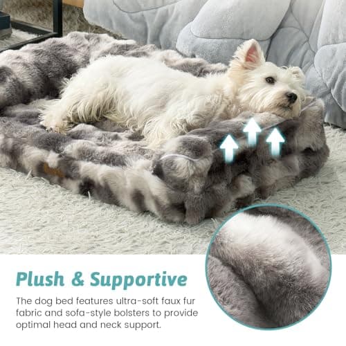 Faux Fur Orthopedic Dog Bed, Dog Bed for Large Size, Supportive Foam Pet Sofa with Waterproof Lining Cover, Washable U-Shaped Pet Couch with Anti-Slip Bottom, Tie-dye Grey L 36x27x6.5 inch - Thumbnail 4