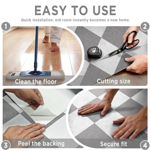 auxua Grey Vinyl Checked Flooring Roll – Small Size (15.7” x 6.56ft) for 8.61 sq.ft Coverage, Seamless Grain Match, Hassle-Free Peel & Stick Tile Application, Ideal for Kitchens & Bathrooms - Thumbnail 4