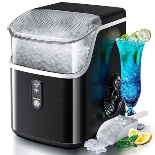 Antarctic Star Nugget Ice Maker Countertop, Chewable Nugget Ice Machine with Automatic Cleaning, Fast Ice Making 34Lbs/24H, One Click Operation for Party/Home/Bar/RV(Black)