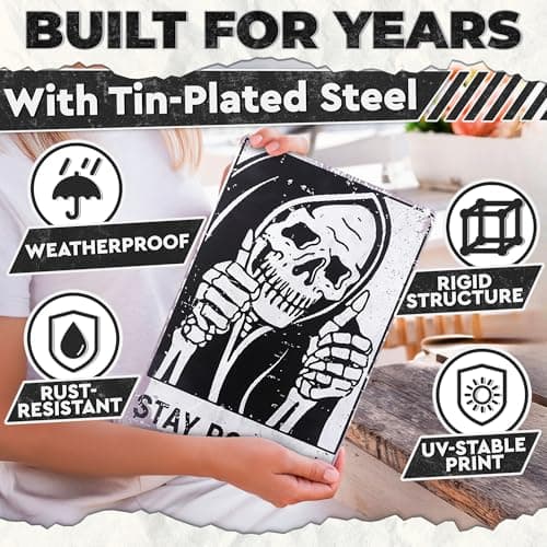 Halloween Skull Decor for Home – Stay Positive Tin Signs Vintage Style 8×12 Inch – Easy to Hang Halloween Wall Decor, Funny Metal Signs for Bedroom, Living Room, Garage, Office – Indoor/Outdoor Use - Thumbnail 3