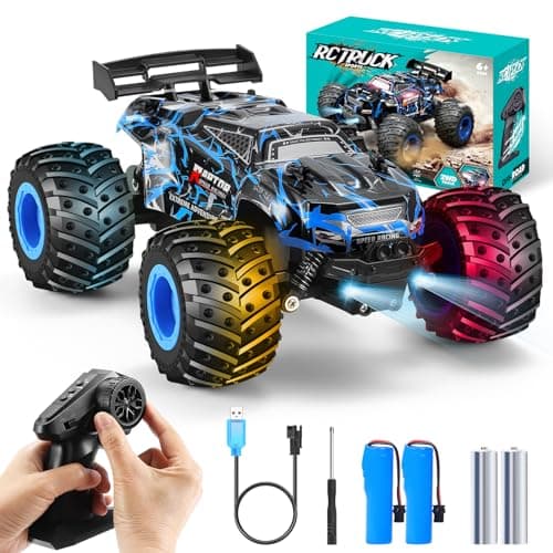 BIFYTON Remote Control Car, 1:18 Rc Cars, All-Terrain RC Truck with LED Light, 20KM/H, Rechargeable, 2WD, 2.4GHz, Sturdy PVC Shell, Remote Control Truck for Boys 4-7 8-12, Beginner