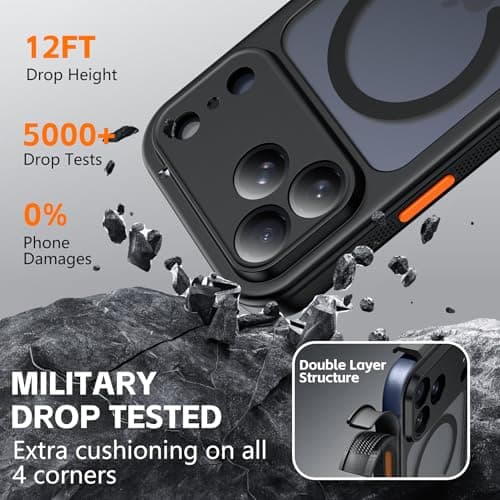 xiwxi Magnetic for iPhone 17 Pro Max Case(Compatible with Magsafe)(Water-Resistant)(Camera Control Button)(Mil-Grade Drop Protection) Translucent Matte Full-Body Shockproof Phone Cover,Black - Thumbnail 6