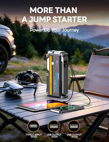 Sharmeal Jump Starter, 6000A Battery Jumper Starter Portable (All Gas/10.0L Diesel), 12V Jump Box Car Battery Jump Starter with Smart Jumper Cables, LED Light - Thumbnail 4