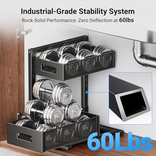 TISTAYA Under Sink Organizer, Metal Under Sink Organizers and Storage, Slide Out Pull Out Cabinet Organizer for Kitchen, Bathroom, Pantry, Laundry, Study, Black - Thumbnail 4
