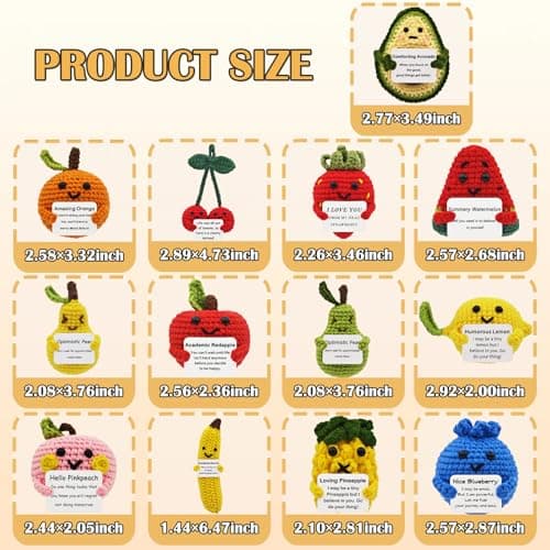 PoccroToys Positive Crochet Fruits - Easter Basket Stuffers for Teens, Toddler, Baby - Inspirational Birthday Employee Appreciation Gifts Bulk for Women, Girls, Friends, Coworker - Home Office Decor - Thumbnail 2