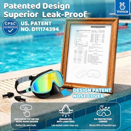 Vvinca Kids Swim Goggles 2 Pack with Nose Cover and Attached Earplugs, Wide View Anti-Fog/UV Swimming Goggles for Age 3-12 Boys Girls, No Leak Pool Water Clear Swimming Goggle for Youth Toddler - Thumbnail 2