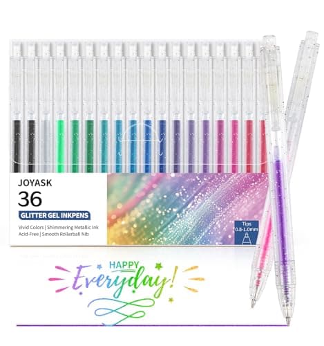 Joyask Glitter Gel Pens, 36 Colors Metallic Vibrant Retractable Sparkle Gel Pens for Coloring Journaling Drawing Doodling Colored Pen Colored Gel Pens for Kids Adult Fun Pens 0.8-1mm