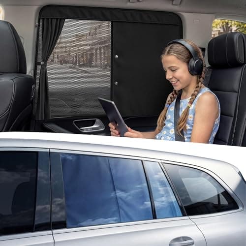 Nmoiss Zipper Car Side Window Sun Shade for Baby Kids, 3-in-1 Rear Seat Privacy Window Curtain, Full Open Half Shade Full Coverage, Hidden Suction Cup for SUV, MPV, Sedan, Road Trips, Black