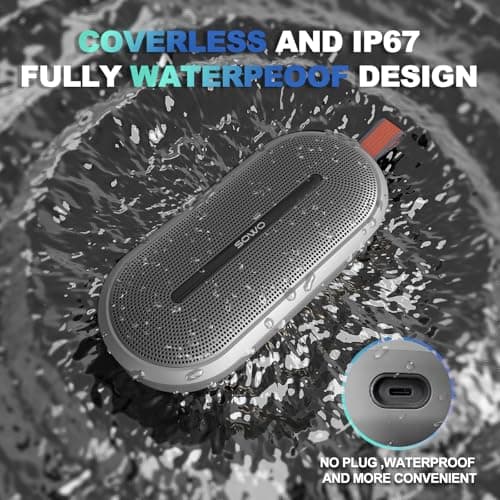 SOWO Portable Wireless Speaker with Bluetooth, Enhanced Immersive Bass, Partyboom Technology, 40W Loud Clear Stereo Sound, IP67 Waterproof, 16H Playtime for Outdoor, Camping and Travel - Space Gray - Thumbnail 4