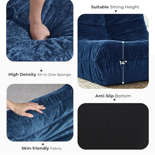 HABUTWAY Bean Bag Chair, Giant Bean Bag Chairs for Adults, Loveseat Fireside Chair, 2 Seater Lazy Bean Bag Sofa Memory Foam Couch for Living Room, Bedroom, Office (Navy Blue) - Thumbnail 3