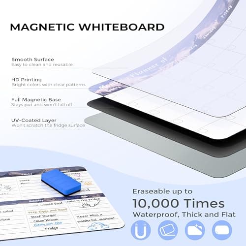 MARSROCK Refrigerator Calendar Magnetic, 16.3x11.7” (4-Pack) – Weekly & Monthly Planner, Chore Chart, Grocery/to-Do List for Fridge, Includes 8 Markers, 6 Magnets & 1 Eraser for Kitchen, Gray - Thumbnail 2