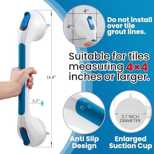 TAILI Shower Grab Bar Suction Grab Bars for Bathtubs and Showers, Heavy Duty Bath Handle Removable Bath Handrails for Seniors and Elderly, Bathroom Safety Grip No Drilling Waterproof,Blue - Thumbnail 3