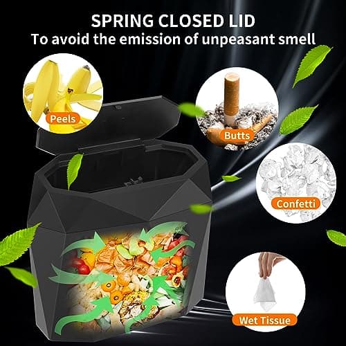Wontolf Mini Car Trash Can Bin Garbage Can with Lid and 60pcs Trash Bags, ABS Diamond Design Dustbin Car Organizer Container Accessories - Thumbnail 4