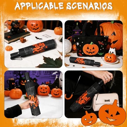 Natuquebrela Compact Foldable Automatic Umbrella - Portable Travel Umbrella for Rain Sturdy Windproof Lightweight Umbrellas Unique Halloween Decorations - Thumbnail 3