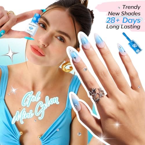 modelones Gel Nail Polish Kit White French Jelly Pink Winter Blue Ocean Gel Polish Set with 10 Pcs Nails Sponge for Ombre & Stickers, 4 Colors Gel Mini Salon Home DIY Trend Manicure Gift for Women - Thumbnail 6