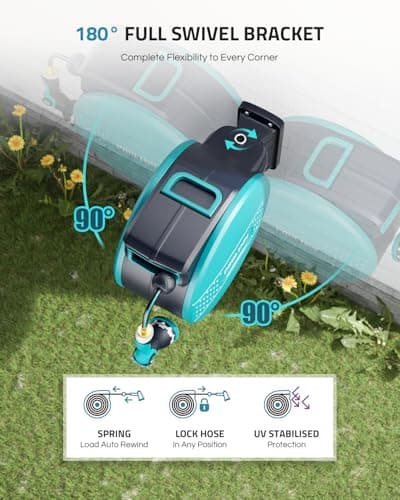 PAULINN Retractable Garden Hose Reel 1/2 Inch x 100 ft, Heavy Duty Wall Mounted Automatic Hose Reel with 10 Patterns Nozzle, Any Length Lock, Slow Return System, 180° Swivel Bracket & UV Resistant - Thumbnail 3