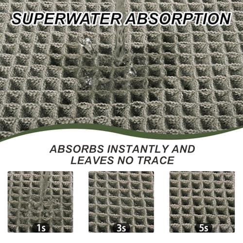 Siyaluens Luxury Waffle Bath Mat, Super Absorbent Non Slip Bathroom Rugs, Boho Ultra Soft Comfort Machine Washable Quick Dry Floor Mats with Tassels (Olive Green, 17" x 24") - Thumbnail 3