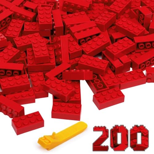 Lekebaby Classic Building Bricks, 200 Piece 2x4 Building Blocks STEM Creative Building Toys Compatible with All Major Brands, Educational Toy for Boys Girls 6 Years Old and Up(2x4 Red)