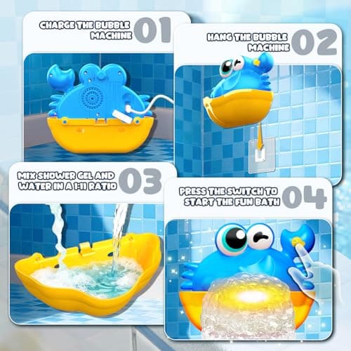 Bath Toys for Kids Ages 1-3,Light Up Baby Bath Toys Crab Bubble Maker with Colourful Light Toddler Bathtub Birthday Gifts Easter Stocking Stuffers for Boys Girls Aged 1-3 2-4 3-5 - Thumbnail 5