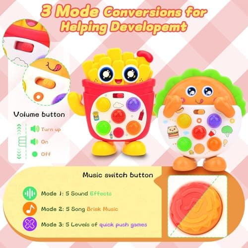 MPQMPQ Musical Toys for Toddlers 1-3, Baby Musical Toys with Music & Sound Effects & 5 Level Quick Push Game, Interactive Light up Baby Toy with Flashing, Birthday Gift for Boy Girl 1 2 3 Year Old - Thumbnail 4