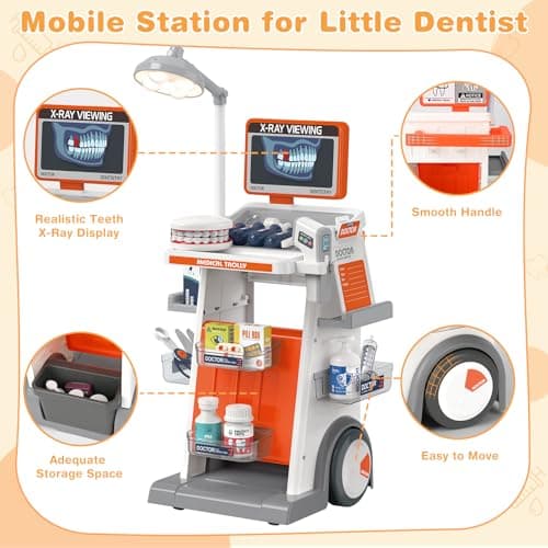Dreamon Doctor Kit for Toddlers 3-5 Pretend Play Toys - 29 Pcs Kids Dentist Cart Play Set with Light and Costume - Role Play Medical Toy for 3+ Year Old Boys and Girls Christmas Birthday Gifts - Thumbnail 6