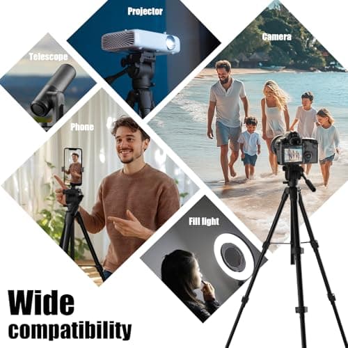 Jishane Camera Tripod, Travel Tripod for Camera Canon EOS Rebel Nikon, 61" Lightweight Phone Stand with Wireless Remote & Carry Bag, Compatible with DSLR, iPhone, Spotting Scopes, Max Load 11lb - Thumbnail 6