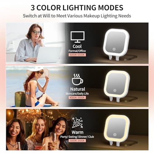 FUNTOUCH Rechargeable Travel Makeup Mirror, 30X/1X Rechargeable Double Sides Magnifying Mirror with 3 Light Settings & Adjustable Brightness,Compact Mirror with PU Bag Valentine's Day Gift, White - Thumbnail 5