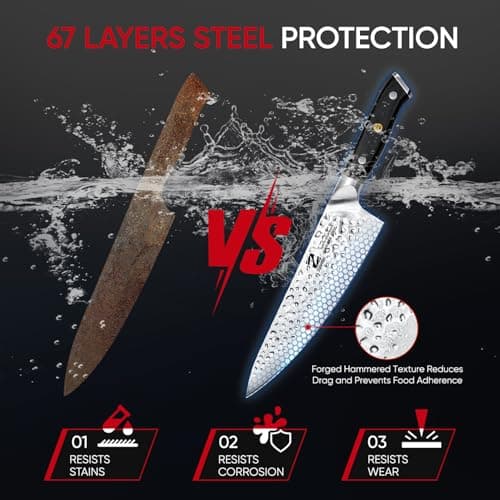 【Chef Choice】 8 Inch Damascus Chef Knife, Anti-Stick Hammered Blade, Japanese AUS-10 67-Layer Kitchen Knife, Ergonomic G10 Handle, Professional Meat & Vegetable Cooking Knife, Gift Box - Thumbnail 3