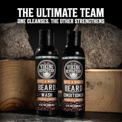Viking Revolution Ultimate Conditioner for Men's Beard Grooming - Softens, Smoothes and Soothes - Contains Beard Wash and Conditioner (5oz Set), Beard Oil, Balm and Wooden Comb - Coffee Whiskey Scent - Thumbnail 2