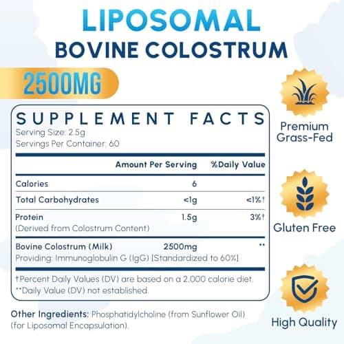 Zdoroviye Liposomal Bovine Colostrum Powder Supplement 2500 mg, Higher Absorption Than Regular Bovine Colostrum (60 Servings) - Thumbnail 2