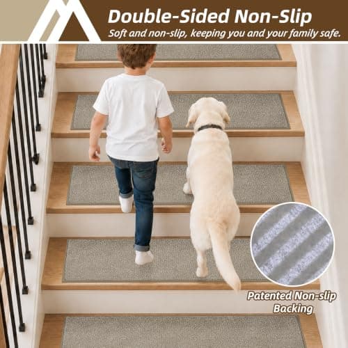 COSY HOMEER Stair Treads Non-Slip Carpet Stair Treads for Wooden Steps, Indoor Stair-Runner Rugs for Kids Elders & Pets 28"x9" (4Pc, Beige) - Thumbnail 4