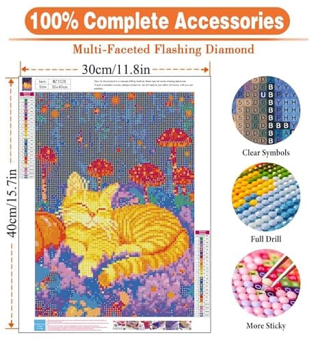 igoodom Cat Diamond Art Kits for Adults, Cat Diamond Painting Kit, Full Drill Round Diamond Art Kits, DIY Gem Art and Crafts for Home Wall Decor Gift 12x16inch - Thumbnail 4