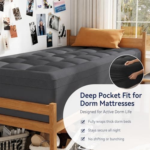 ELEMUSE Dual Layer 3 Inch Memory Foam Mattress Topper Twin XL, Dorm Room 2 Inch Cooling Gel Memory Foam Plus 1 Inch Down Alternative Pillowtop Mattress Pad, College Essential, Comfort Support, Grey - Thumbnail 5