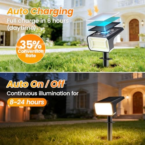 Fabrito Solar Spot Lights Outdoor 4 Pack, [108Leds, 4 Modes] Auto On/Off Spotlights, IP67 Waterproof Landscape Lights for Tree, Yard, Patio, Pool, Pathway, Driveway, Warm White - Thumbnail 2