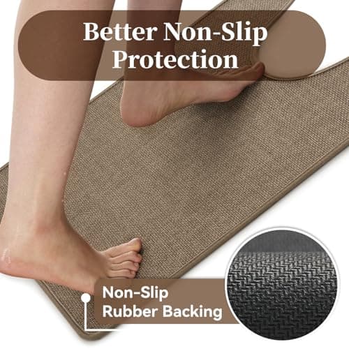 MontVoo Toilet Rugs U-Shaped, Ultra Thin Non Slip Contour Bathroom Rugs,Rubber Backing Washable Contour Bath Rugs for Toilet Mat,20''x24'',Khaki - Thumbnail 4