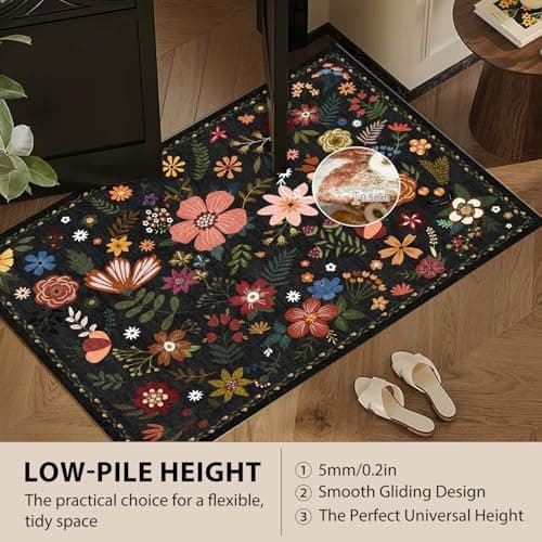 HiChiclife Runner Rug, Floral Rug, Long Rug for Hallway Kitchen,2'x 8',Black - Thumbnail 3
