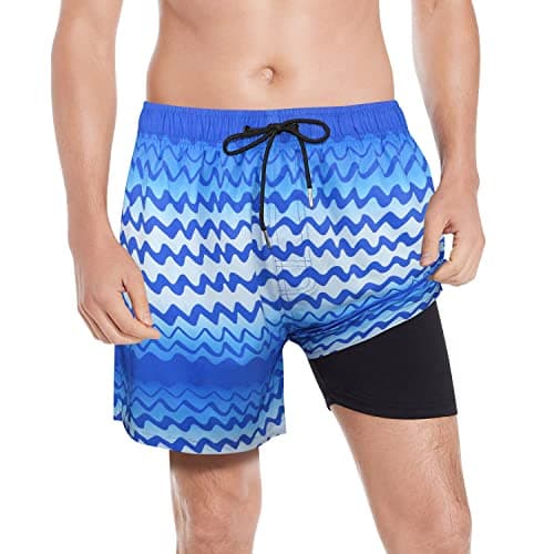 5.5" Men Swim Trunks with Compression Lined,Quick Dry UPF 50+ Soft Liner No Chafed 18" Outseam(Blue Wave,X-Large) - Image 1