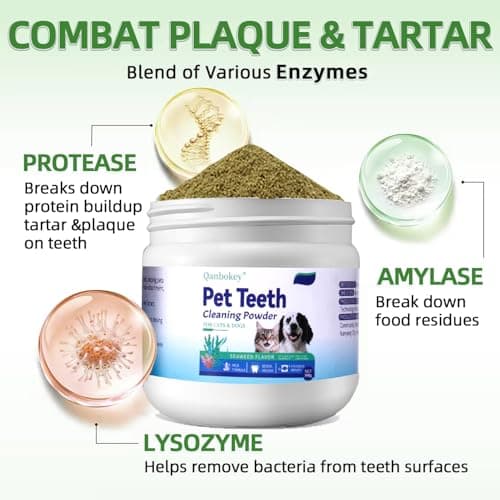 Qanbokey No-Brush Dog Teeth Cleaning Powder, Plaque and Tartar Remover, Breath Freshener for Dogs and Cats, with Enzymes - Thumbnail 2