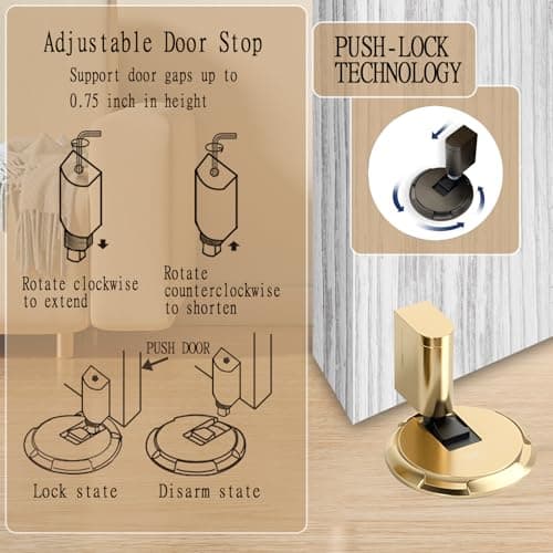UBVIF No Magnetic Door Stopper, Adjustable, Mechanical Doorstop, Windproof Door Stop for Indoor, No Nails/Screws Needed,Heavy Duty Door Holder,Keep Door Open (1, Bright Gold) - Thumbnail 4