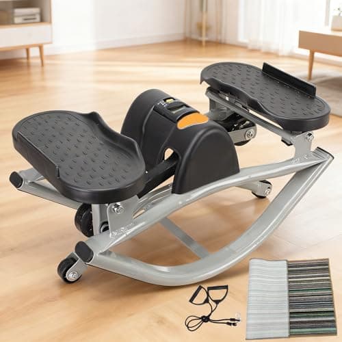 WIKONALK Portable Rock Stepper Side to Side,Low Impact Rocking Steppers for Exercise at Home with Resistance Bands and Non-Slip Mat,Rock Stepper Exercise Equipment for Apartment,Living Room