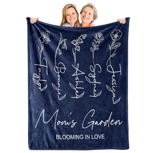 KUKULIKI Mothers Day Personalized Gifts for Mom, Custom Blanket with Name and Birth Month Flowers, Personalized Blankets for Adults, Customized Throw Blanket Birthday Gifts for Women