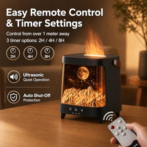 Starry Flame Aroma Diffuser with Remote Control, 200ml Quiet Essential Oil Humidifier with 7 Color Night Light, 2 Mist Modes, 3 Timers, Auto Shut-Off, Gift for Kids/Women Home Relaxation - Thumbnail 5