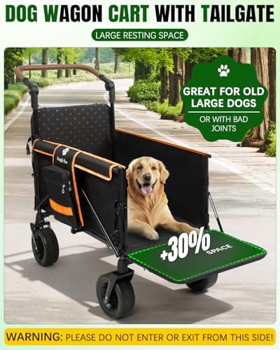 Snagle Paw Dog Wagon for Medium Large Dogs up to 200lbs | All Terrain Foldable Large Pet Stroller with Ramp & Tailgate (Extra Space), Dog Wagon Cart Adjustable Handle & One-Step Brake - Thumbnail 3