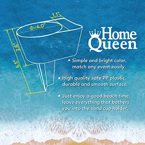 Home Queen Beach Cup Holder with Pocket, Multifunctional Sand Cup Holder for Beverage Phone Sunglass Key, Beach Accessory Drink Sand Coaster, Set of 6 (Navy, Teal, Yellow, Orange, Blue and Pink) - Thumbnail 3