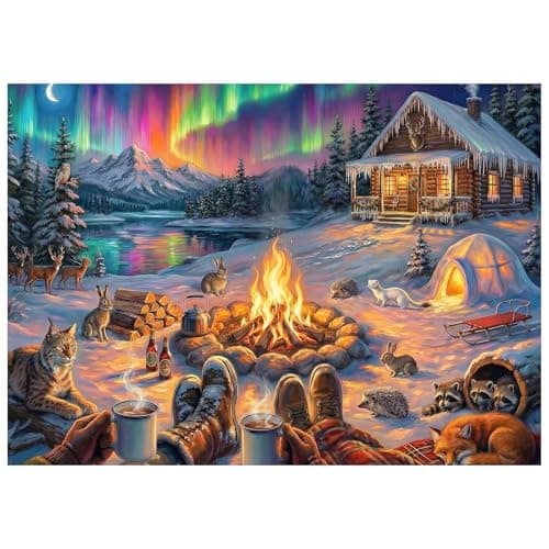 Aurora Winter Cabin Puzzles for Adults 1000 Pieces,Impossible Hard Challenging Jigsaw Puzzles for Adults,Puzzle with Letters on Back Games,Peaceful Snowy Escape Wall Art Decor,Gifts for Boys Girls - Image 1