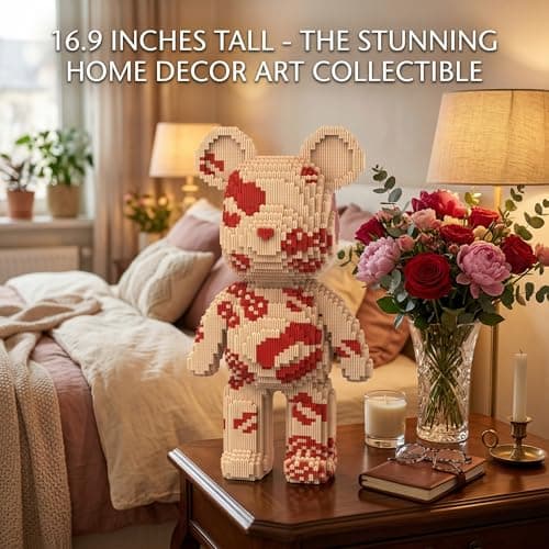 SehrKlug 16.9" Kiss Bear Teddy Blocks Building Set for Adults, Ages 14+, Micro Brick DIY Model Kit Challenge, Collectible Home Decor for Office or Bedroom, Screen-Free Stress Relief, Birthday Gifts - Thumbnail 2