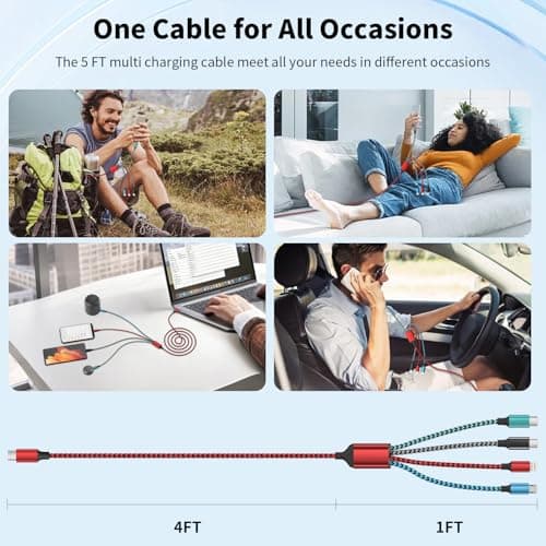 Travel Essentials, Dual Type-C 4 in 1 Charging Cable, USB C Multi Charging Cable for Multiple Devices, Universal Travel Charger with IP/Micro/2 USB-C Port for iPhone16/15 Series/Phone/Tablet 2Pack 5FT - Thumbnail 6