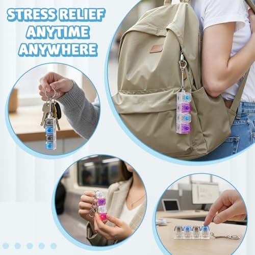 Dalycro 2PCS Keyboard Fidget Toy for Adults 4 in 1 Keyboard Clicker Fidget Keychain with LED Light & Sound for Anxiety Relief, Office Home Travel (BlackBlue&WhitePurple, 2P) - Thumbnail 5