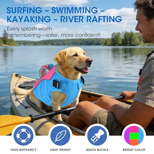 PETDSH Dog Life Jacket Medium, High Flotation Dog Life Vest for Swimming Boating, Reflective Puppy Lifejacket with Superior Buoyancy and Rescue Handle, Adjustable Safety Dogs Floating Vests - Thumbnail 6