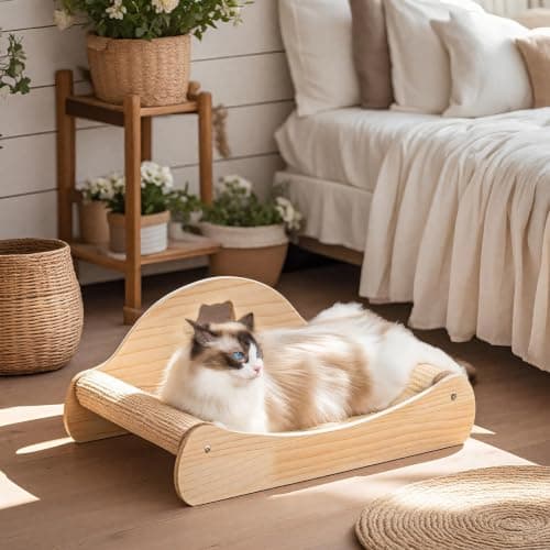 Borozo 3 in 1 Cat Scratcher Bed, 100% Sisal Comfy Chaise Lounge for Cats to Rest & Scratch & Play, Protects Furniture, Durable Cat Scratching Board to Relieve Stress - Wood Color